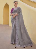 Organza Silk Grey Party Wear Sequins Work Saree